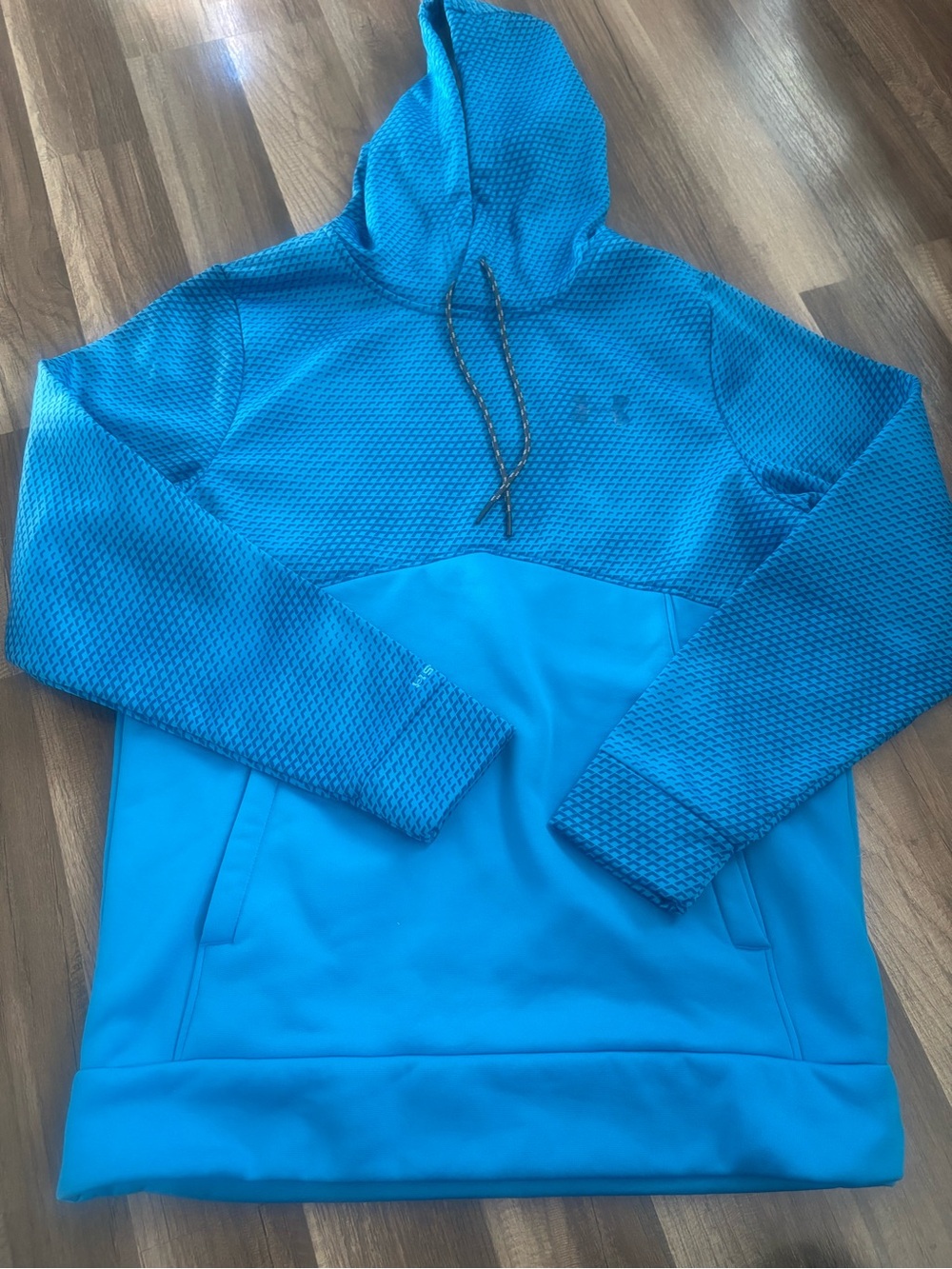 Under Armour ColdGear Storm Pullover Hoodie Blue Geometric Tech Grid Fleece